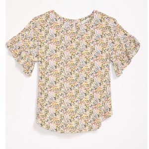 LOFT Floral Short-Sleeve Blouse in White, Yellow, Pink
